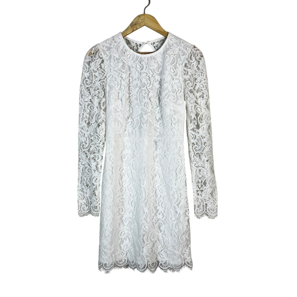 Anna Grace Floral Lace Graduation Mini Dress Open Back White Romantic Size S
